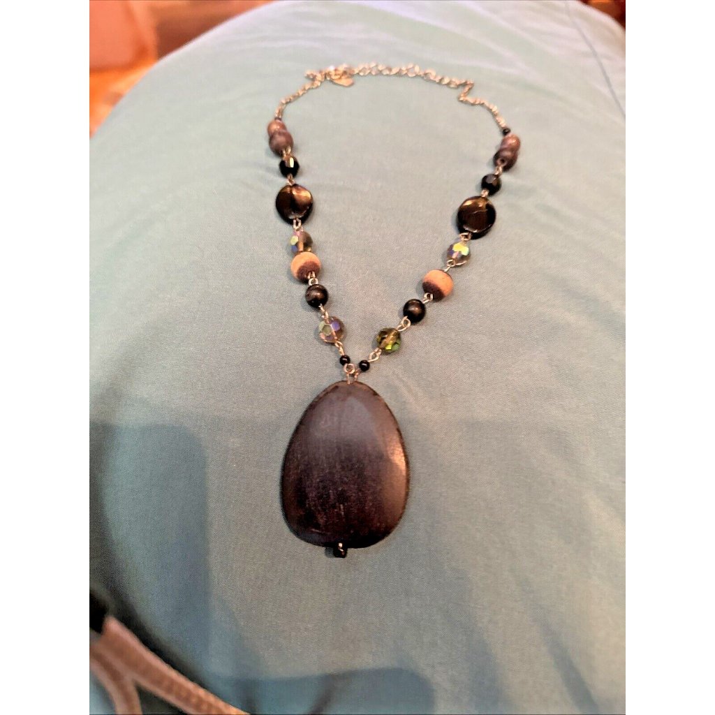 You & I Signed Beaded Necklace With Black Pendant